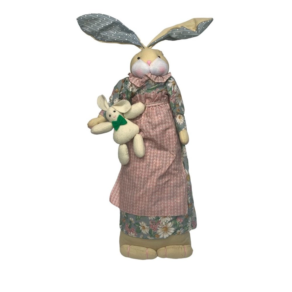 KIP International Bean Bag Plush 18 in Tall Mama Holding Baby Bunny Rabbit Figur